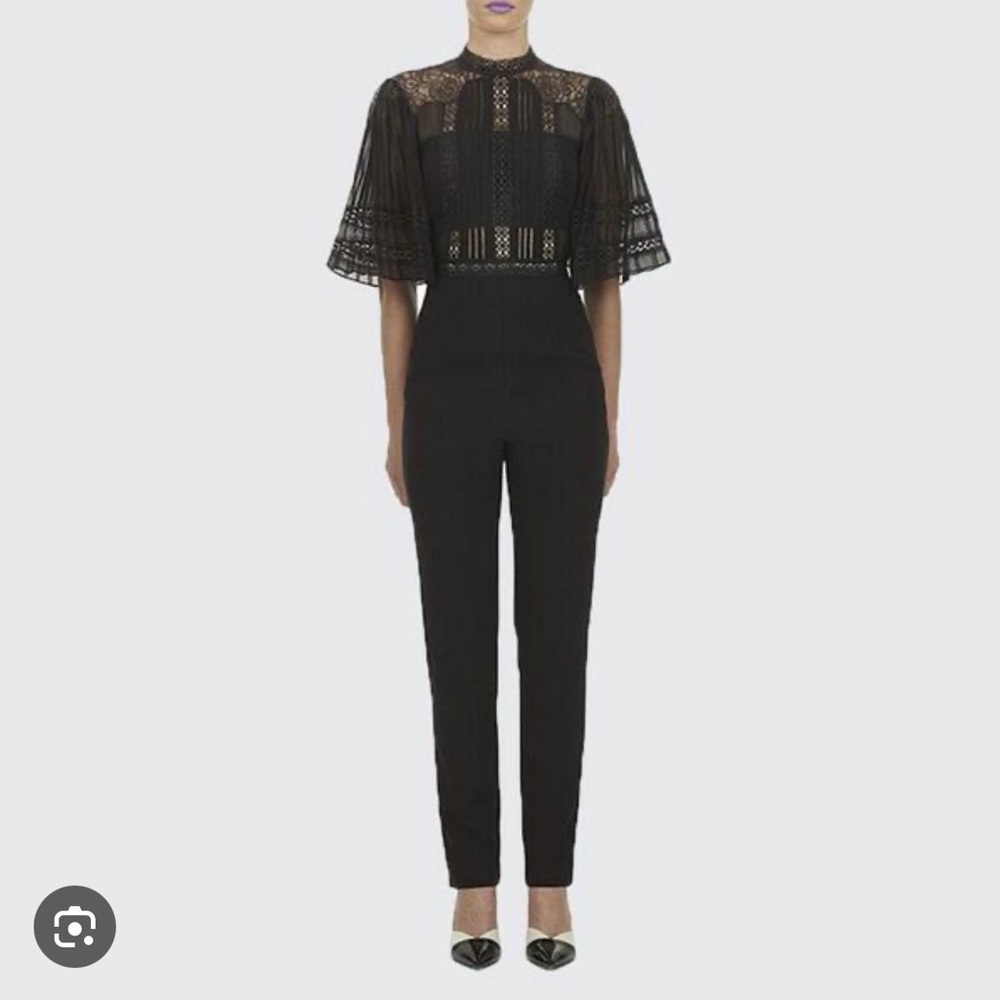 Self-Portrait Black Lace and Crepe Jumpsuit